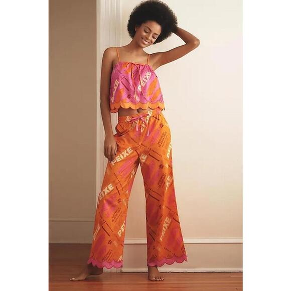 SOLD Farm Rio Printed Scallop-Hem Wide-Leg Pants Women's Size L Fresh Fish Pink - Picture 1 of 3